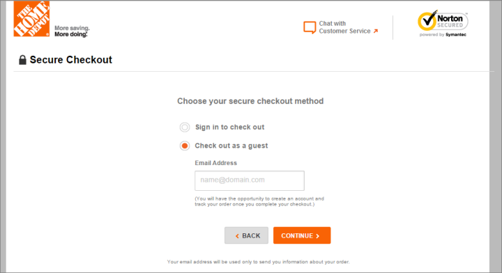 Home Depot checkout page