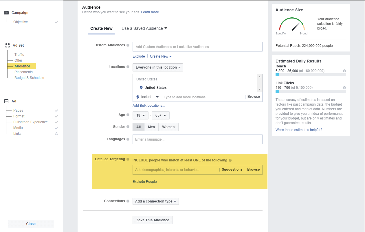 Facebook ads interface
