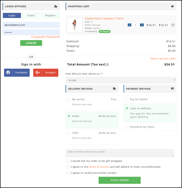 One page checkout for customer retention